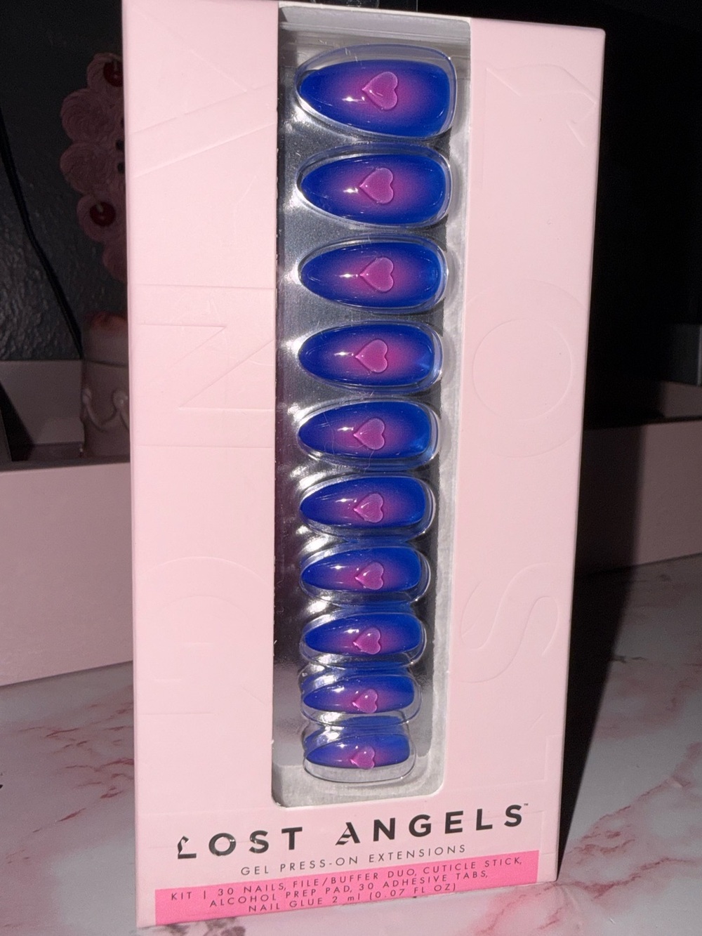 Lost Angels Gel Press On Nail Extensions Purple Ombre Heart